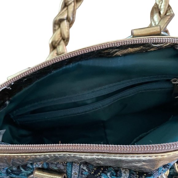 Womens Hand Bag Purse STUDDED EMBELLISHED Gems Embroidered Paisley Print Braided - Picture 7 of 14